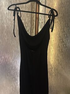 tie up backless black coul neck midi dress
