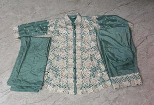 Embroidered Teal Kurta Palazzo Set
