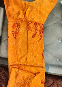 Orange Printed Viscose Rayon Straight Kurta