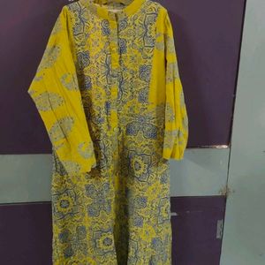 Stylish Yellow Kurta with Blue Print