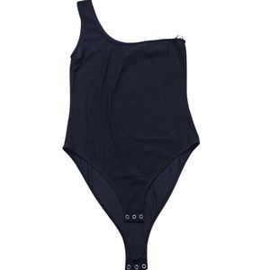 Black One Shoulder Ribbed Bodysuit