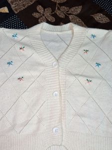 Cute Cream Embroidered Cardigan