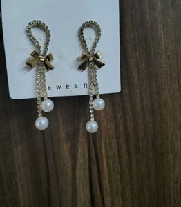 Sparkling Bow Pearl Drop Earrings