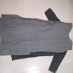 Chic Checkered Shrug with Gray Dress