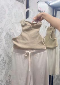 Casual Beige Tank Top & White Pants Set
