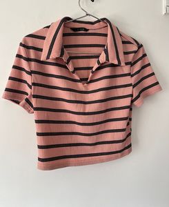 Striped Cropped Polo Shirt