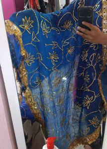 Blue Dupatta and grara with Gold Embellishments
