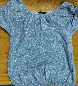 Blue Floral Off-Shoulder Top | Size S | Gently Use