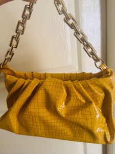 Stylish Yellow Crocodile Print Clutch Bag