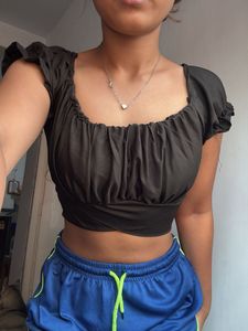 Stylish Black Ruched Crop Top