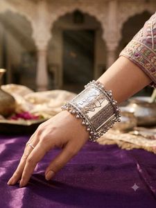 Ethnic Silver Oxidized Bangle Bracelet