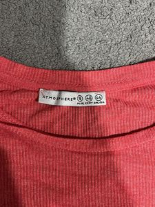 Coral Ribbed Knit T-Shirt