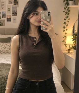 Ribbed Button-Up Sleeveless Top