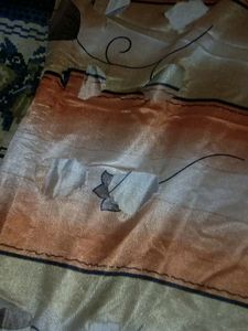 One- Golden,Mustard,Orange Print Satin Curtain