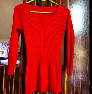 Red Ribbed Knit Top