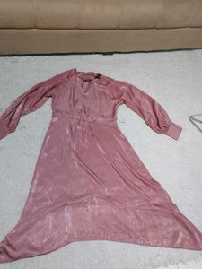 Rust Satin/ Velvettis Midi Dress