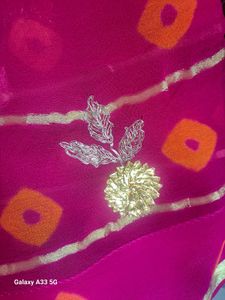 Pink Bandhani  pitten Work Saree