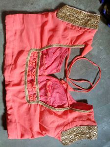 Beautiful Orange Embroidered Saree &amp; ready blouse