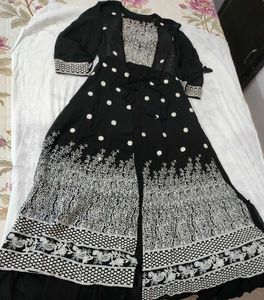 Elegant Black gown with White Embroidery