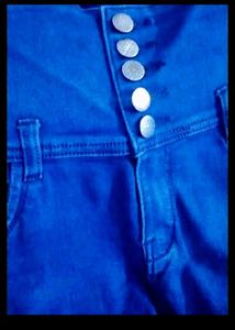 Vibrant Blue High-Waisted Button-Up Jeans
