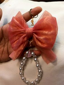 Cute Bow &amp; Pearl Charm Keychain