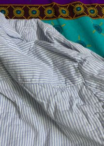 Blue Cropped Striped Button-Up Shirt