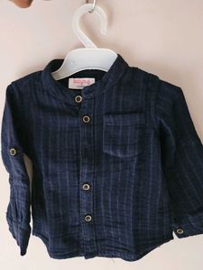 Baby Boys Blue Striped Shirt muslin cotton