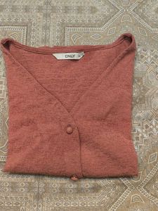 ONLY Coral Textured V-Neck Top