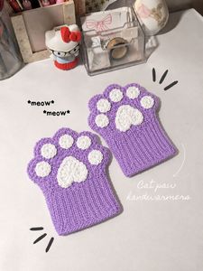 Cute Paw Print Fingerless Gloves