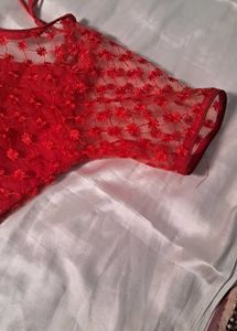 Red Embroidered Net Blouse