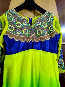 Bright Green &amp; Blue Anarkali Dress