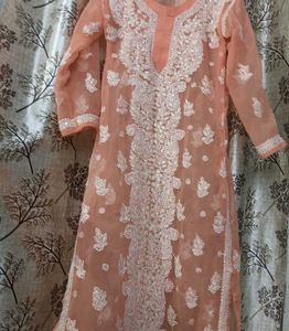 Elegant Peach Chikankari Kurta
