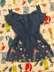 Imported Denim Dress with Floral Print