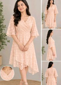 Elegant Peach Polka Dot Dress