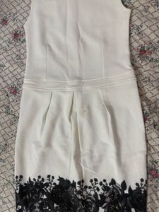 Vintage White Dress with Black Floral Accent