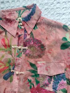Mandarin Chic Floral Print Button-Up Top