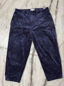Velvet Navy Blue Cropped Pants