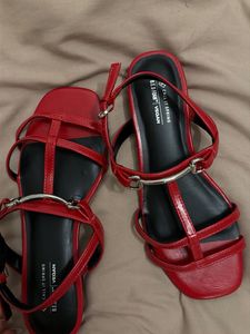 Red Strappy Flat Sandals