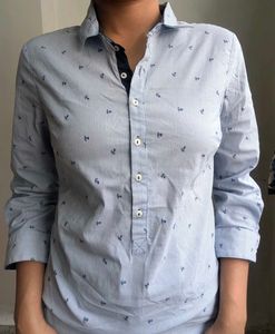 Zara Basic Blue Striped Printed Shirt