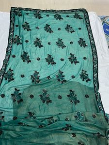 Emerald Green And Black Floral Saree