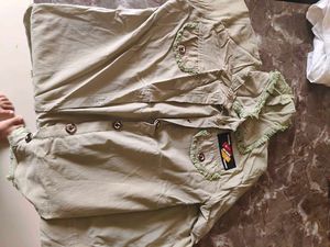Stylish Khaki Kurta Set with Frayed Detail
