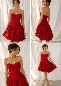 15J6. Stunning Red Strapless Lace Mini Dress
