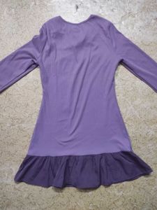 Purple Ribbed Knit Dress with Cutout