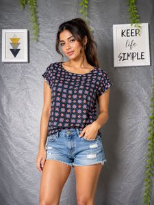 Printed Round Neck Short Sleeve Top