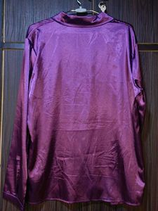 SAVANA Satin Purple Non-Button Pullover Shirt