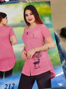 Pink Cold Shoulder Tunic with Deer Print