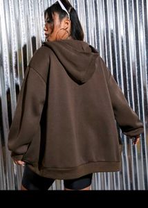 Oversized Brown "New York" Zip-Up Hoodie