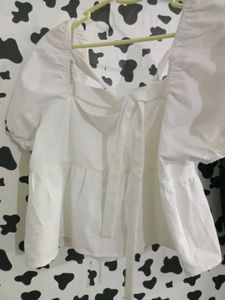 White Bow Pullover Blouse