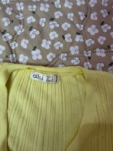 Yellow Ribbed Button-Up Crop Top