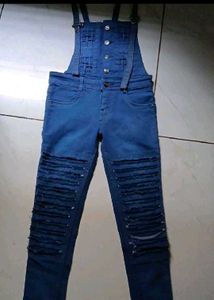Ripped Denim Overalls
